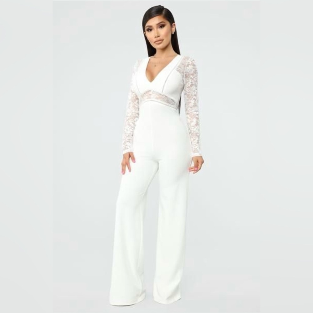 Fashion Nova White Lace Detail Jumpsuit